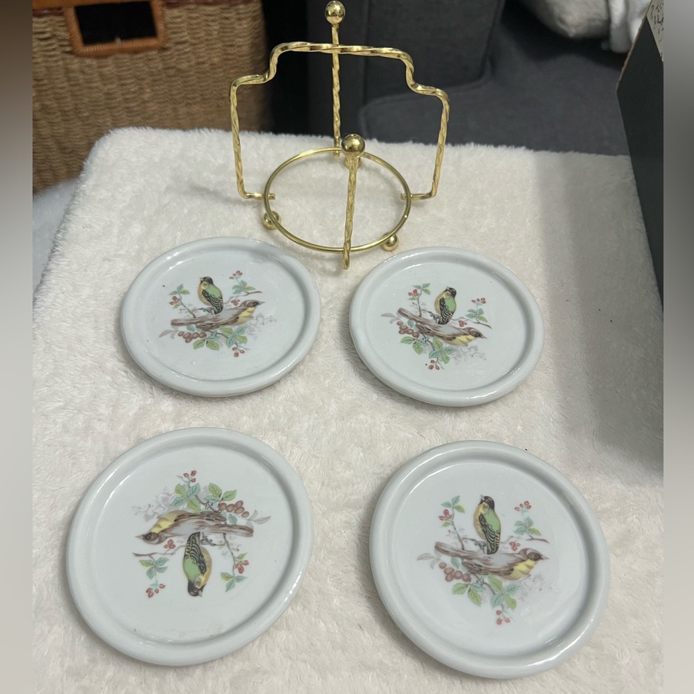 Vintage Interpur Set of 4 Ceramic Bird Coasters